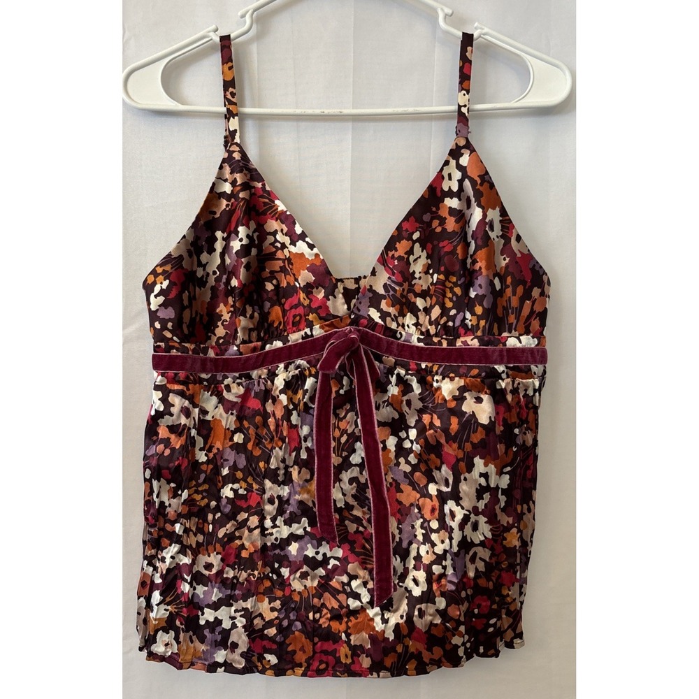 Vtg Moda International Womens Babydoll Tank Top Size M Floral Velvet Trim Y2K